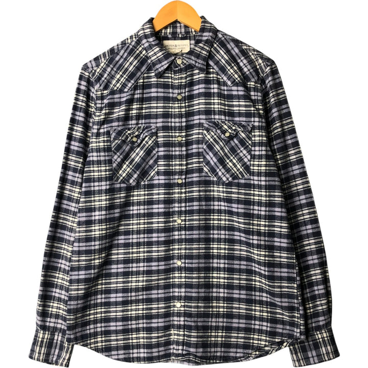 Ralph Lauren DENIM AND SUPPLY Check Pattern Long Sleeve Flannel Check Shirt, Men's Size L cotton navy blue type Vintage Second Hand