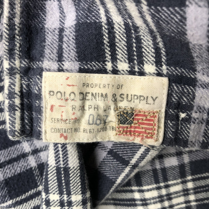 Ralph Lauren DENIM AND SUPPLY Check Pattern Long Sleeve Flannel Check Shirt, Men's Size L cotton navy blue type Vintage Second Hand