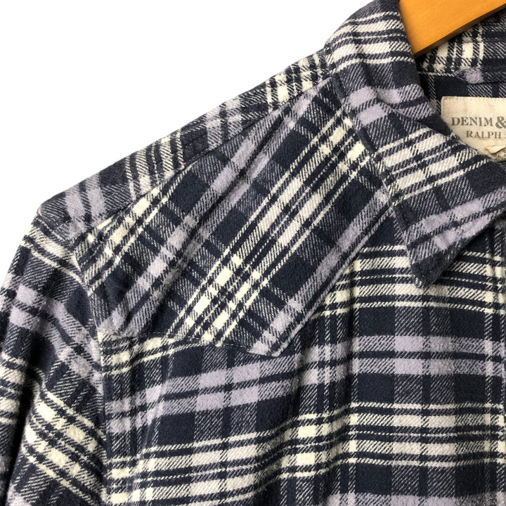 Ralph Lauren DENIM AND SUPPLY Check Pattern Long Sleeve Flannel Check Shirt, Men's Size L cotton navy blue type Vintage Second Hand