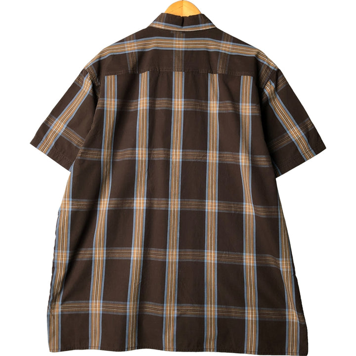 Dickies Check Pattern Short Sleeve Work Shirt Box Shirt Men's XL cotton brown type Vintage Second Hand