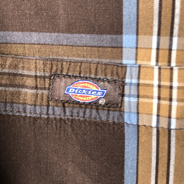 Dickies Check Pattern Short Sleeve Work Shirt Box Shirt Men's XL cotton brown type Vintage Second Hand