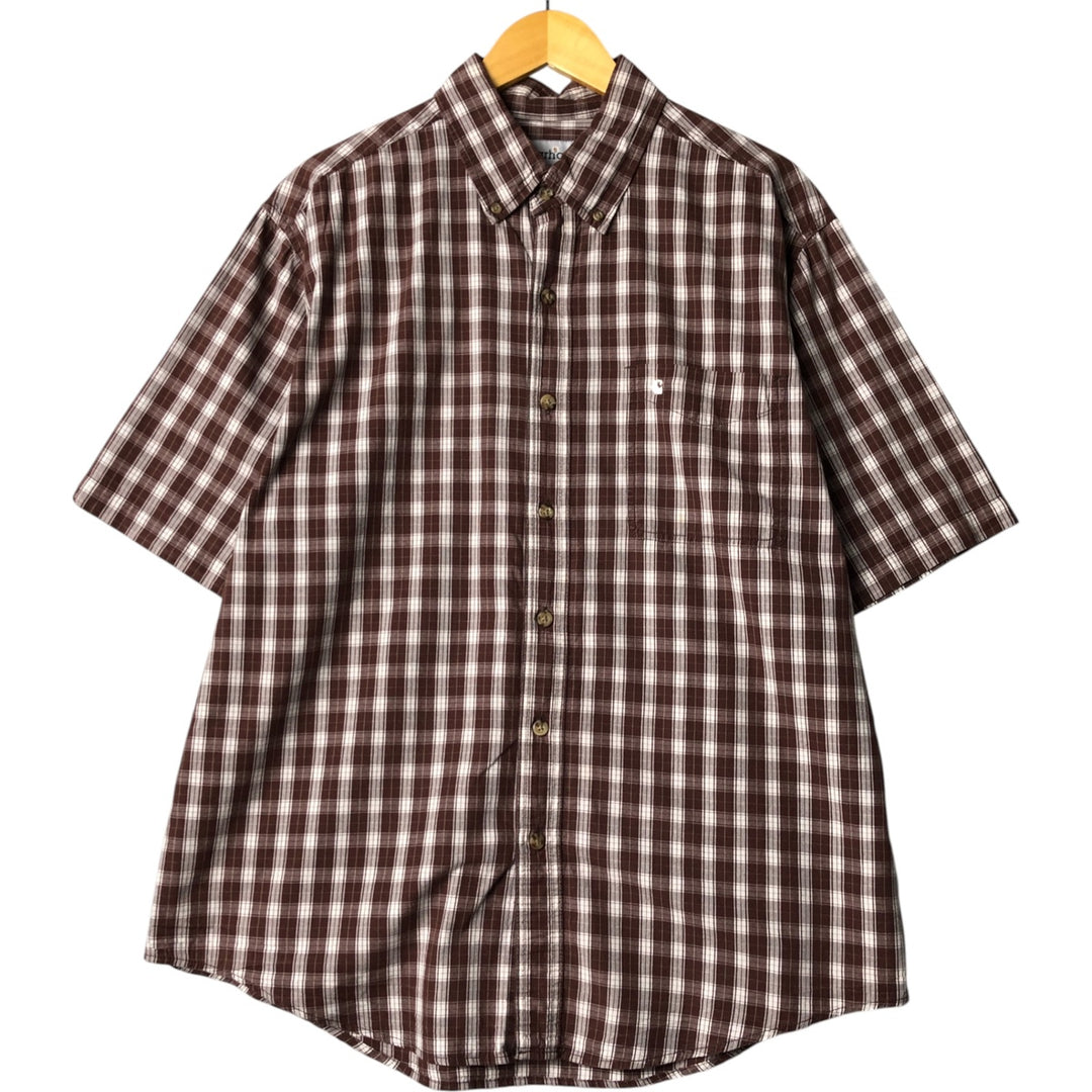 Carhartt Check Pattern Button-down Short Sleeve Work Shirt, Men's XL cotton brown type Vintage Second Hand