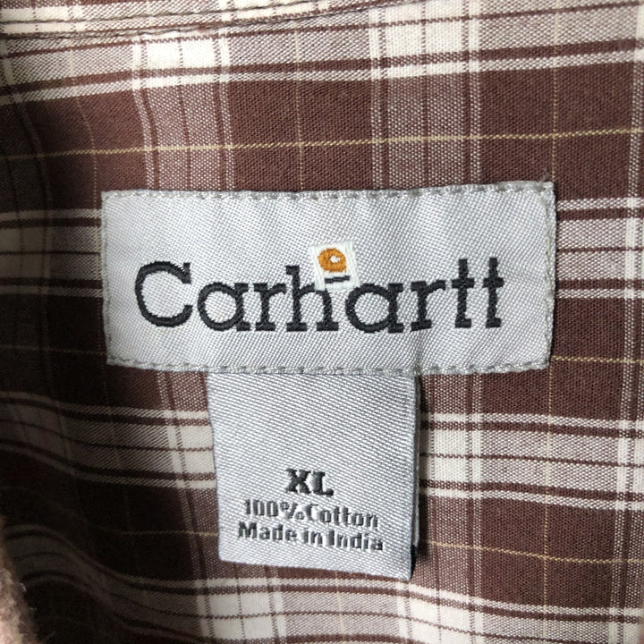 Carhartt Check Pattern Button-down Short Sleeve Work Shirt, Men's XL cotton brown type Vintage Second Hand