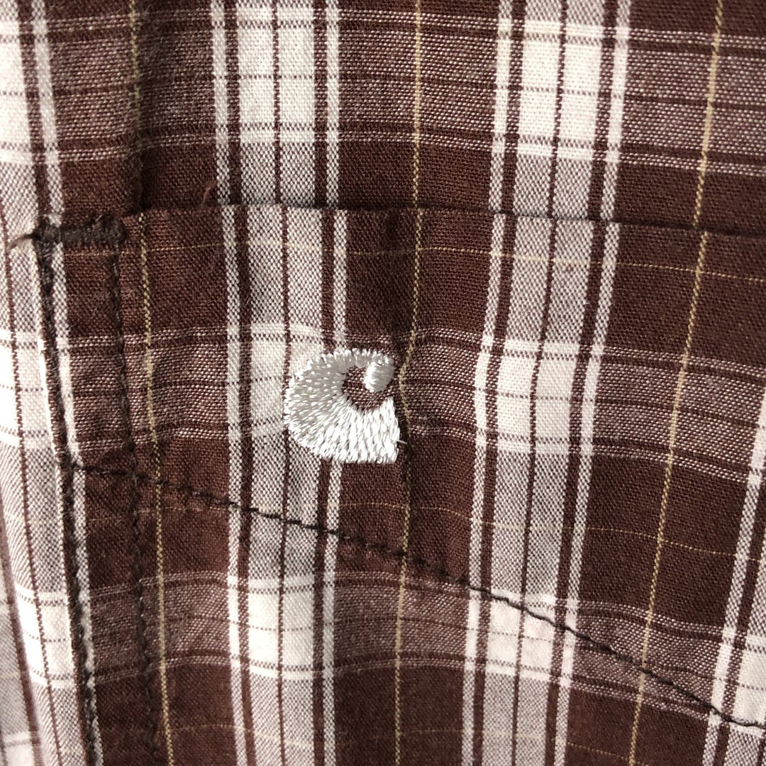Carhartt Check Pattern Button-down Short Sleeve Work Shirt, Men's XL cotton brown type Vintage Second Hand