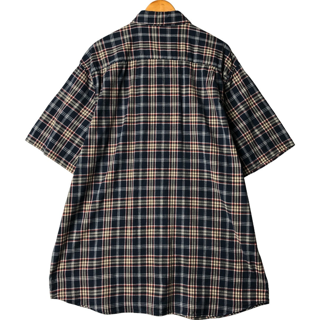 Carhartt Check Pattern Button-down Short Sleeve Work Shirt, Men's XL cotton navy blue type Vintage Second Hand