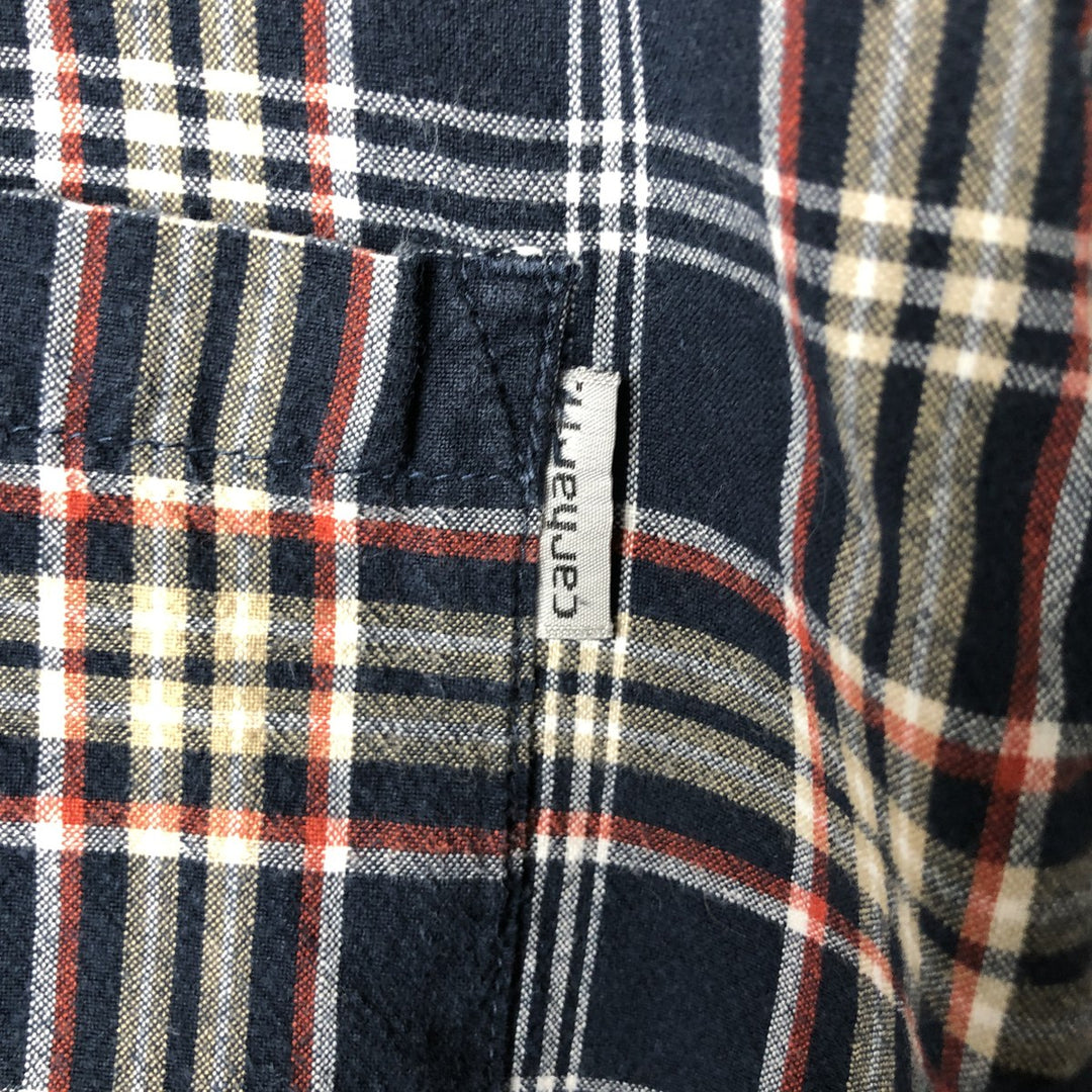 Carhartt Check Pattern Button-down Short Sleeve Work Shirt, Men's XL cotton navy blue type Vintage Second Hand