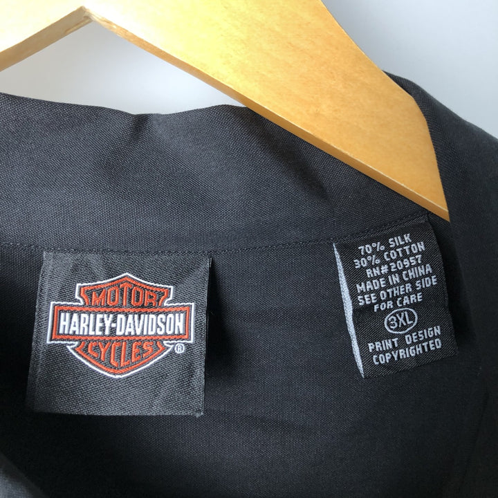 Oversized Harley-Davidson Pin-Up Girl Open Collar Short Sleeve Work Shirt, Boxy Shirt, Men's XXXL silk black type Vintage Second Hand