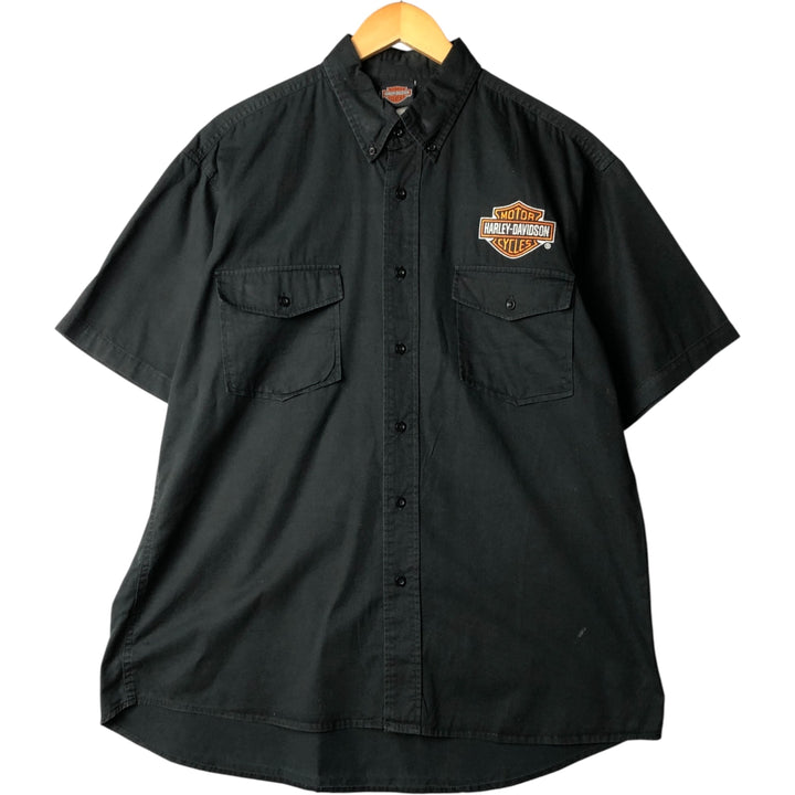 Harley-Davidson Men's Button-Down Short Sleeve Work Shirt, Size XL cotton black type Vintage Second Hand