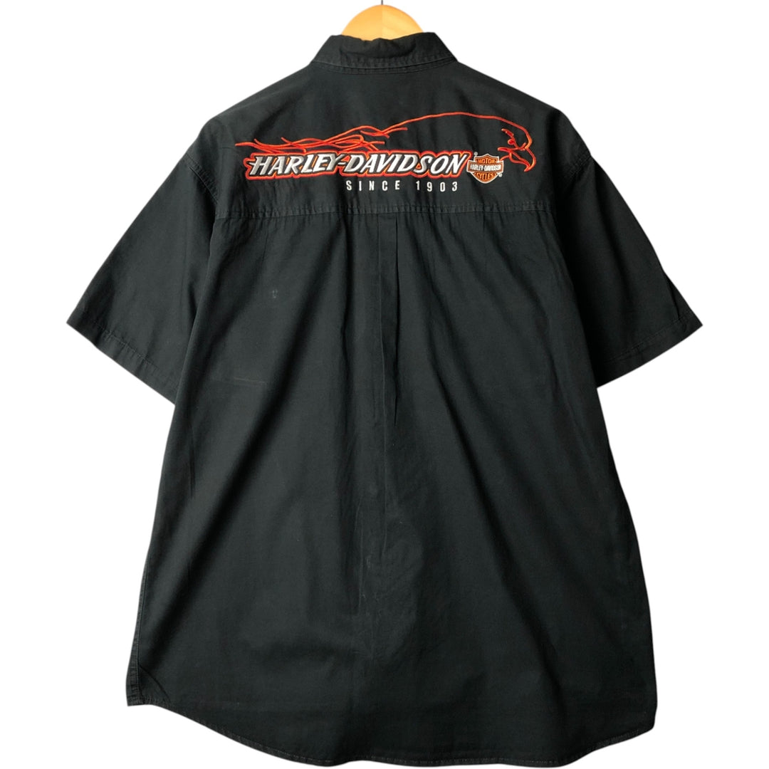 Harley-Davidson Men's Button-Down Short Sleeve Work Shirt, Size XL cotton black type Vintage Second Hand