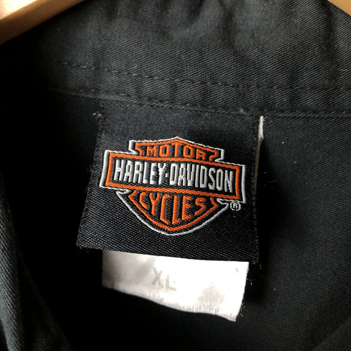 Harley-Davidson Men's Button-Down Short Sleeve Work Shirt, Size XL cotton black type Vintage Second Hand