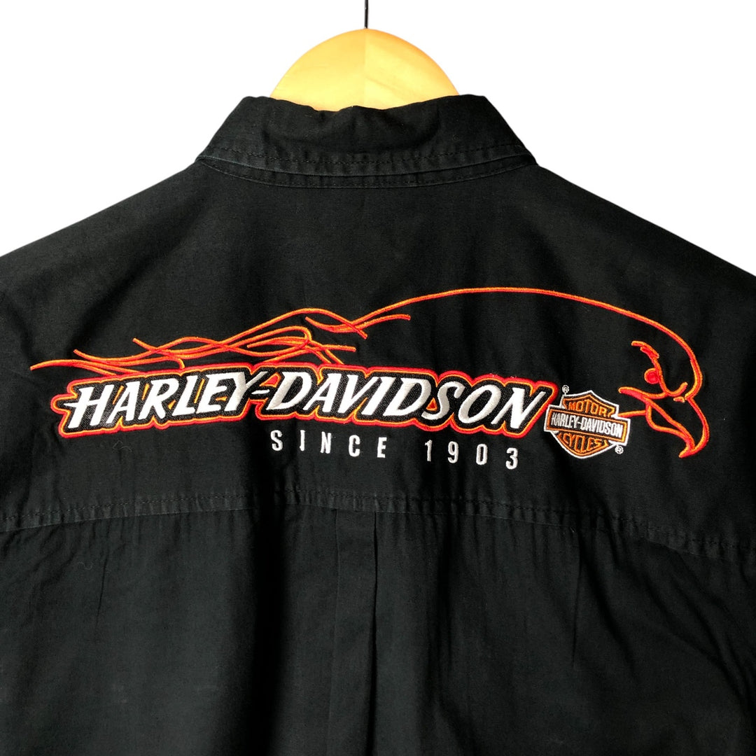 Harley-Davidson Men's Button-Down Short Sleeve Work Shirt, Size XL cotton black type Vintage Second Hand