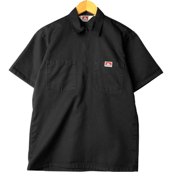 90'S Ben Davis Half-Zip Pullover Short Sleeve Work Shirt, Made in USA, Men's Size Small, Vintage cotton black type Vintage Second Hand