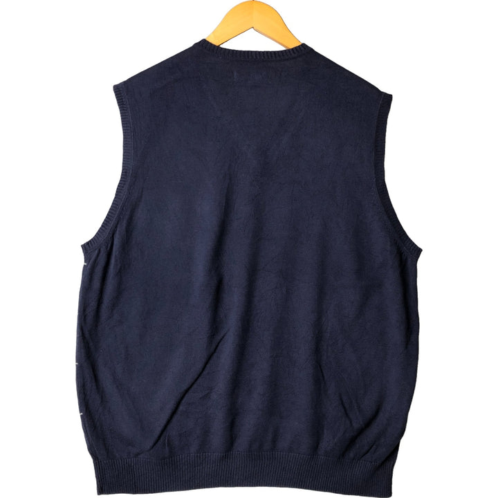 CLUB ROOM Check Pattern V-Neck Cotton Knit Vest, Men's Size L cotton navy blue type Vintage Second Hand