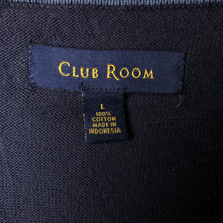 CLUB ROOM Check Pattern V-Neck Cotton Knit Vest, Men's Size L cotton navy blue type Vintage Second Hand