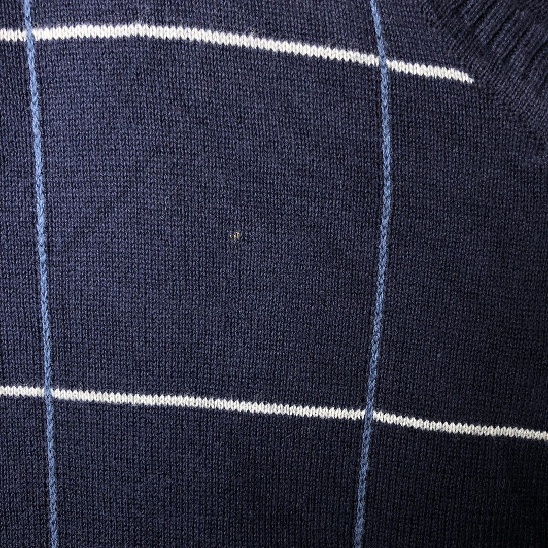 CLUB ROOM Check Pattern V-Neck Cotton Knit Vest, Men's Size L cotton navy blue type Vintage Second Hand