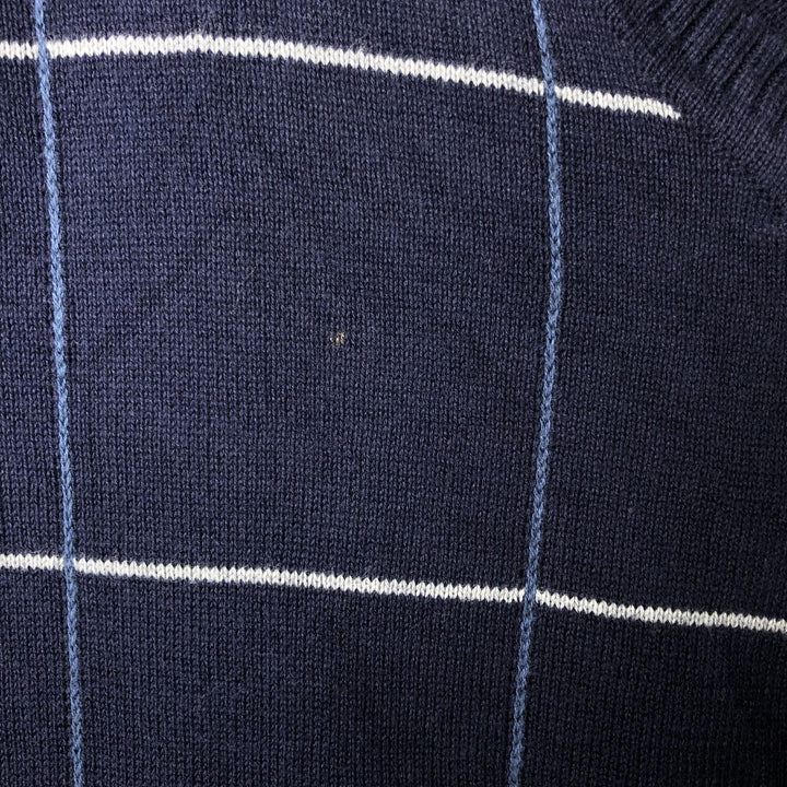 CLUB ROOM Check Pattern V-Neck Cotton Knit Vest, Men's Size L cotton navy blue type Vintage Second Hand
