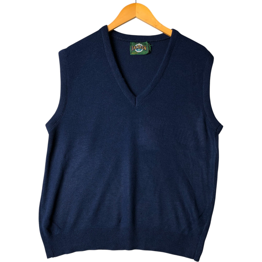 Vintage 80s-90'S Jantzen V-neck knit vest, made in the USA, size L, men's unclear navy blue type Vintage Second Hand