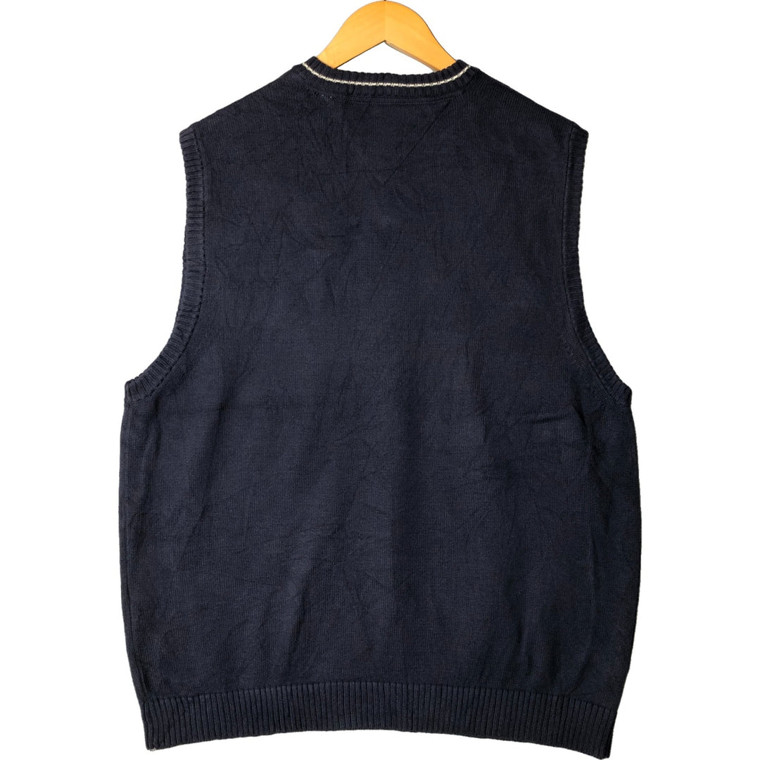 Vintage 90'S Tommy Hilfiger V-neck cotton knit vest, men's size XL cotton navy blue type Vintage Second Hand