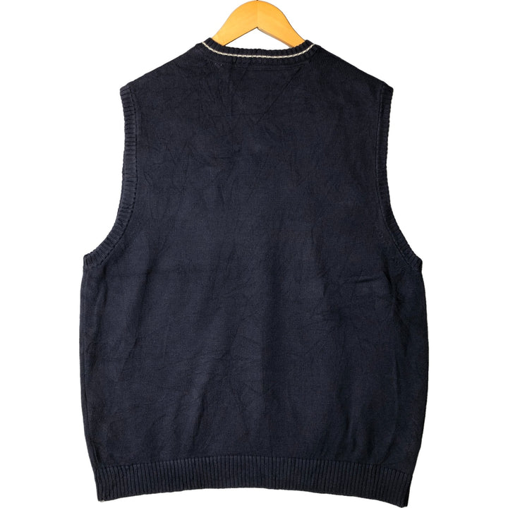 Vintage 90'S Tommy Hilfiger V-neck cotton knit vest, men's size XL cotton navy blue type Vintage Second Hand