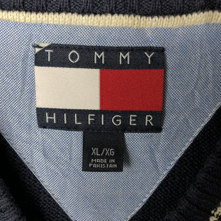 Vintage 90'S Tommy Hilfiger V-neck cotton knit vest, men's size XL cotton navy blue type Vintage Second Hand