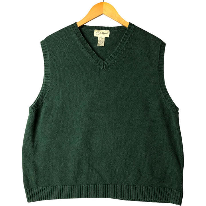 Eddie Bauer V-neck cotton knit vest, men's size XL cotton Green type dark green Vintage Second Hand