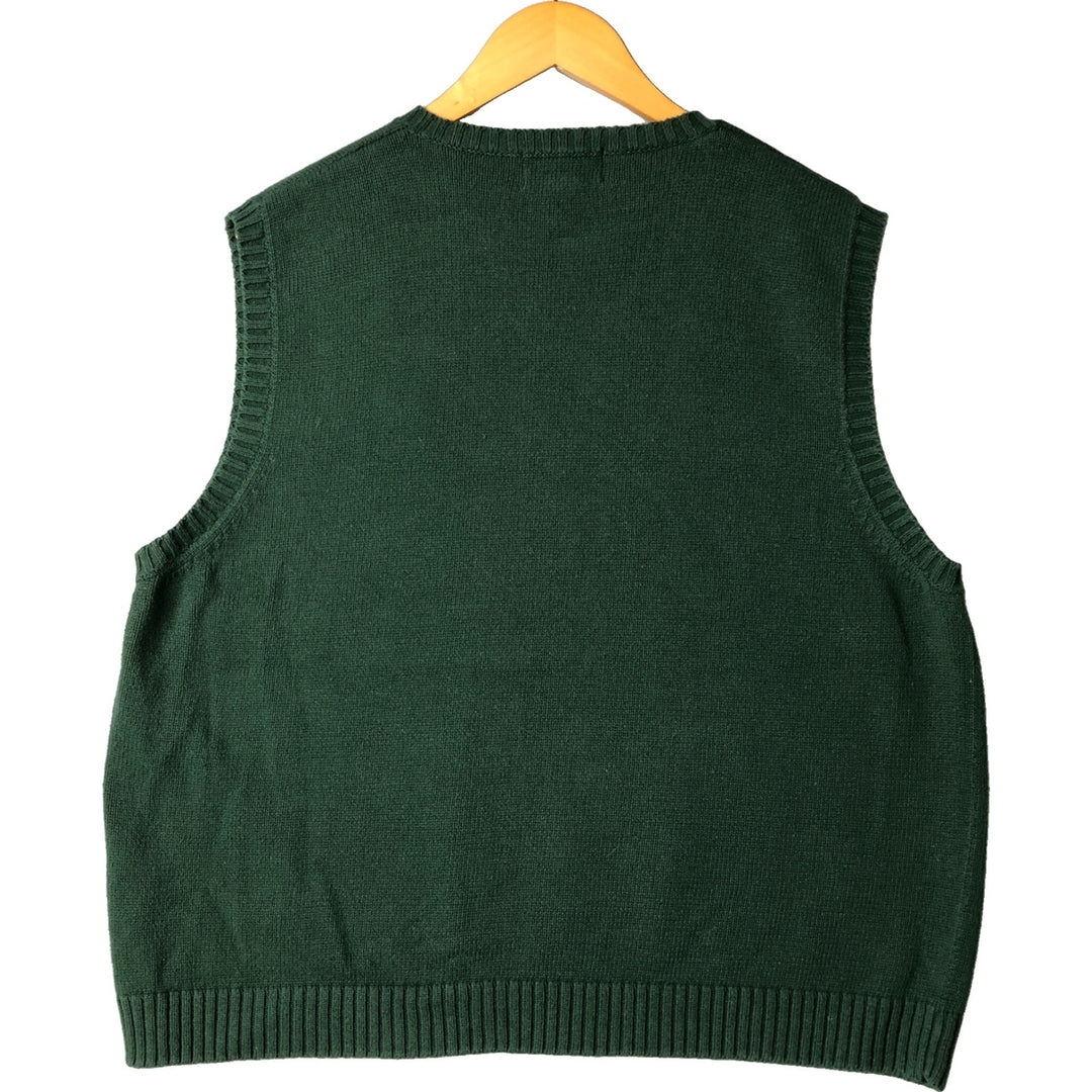 Eddie Bauer V-neck cotton knit vest, men's size XL cotton Green type dark green Vintage Second Hand