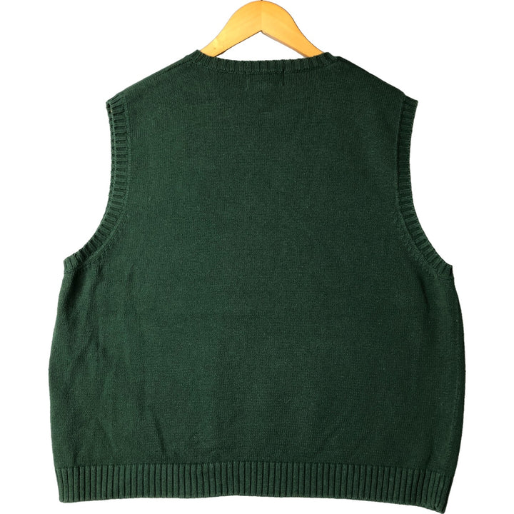 Eddie Bauer V-neck cotton knit vest, men's size XL cotton Green type dark green Vintage Second Hand