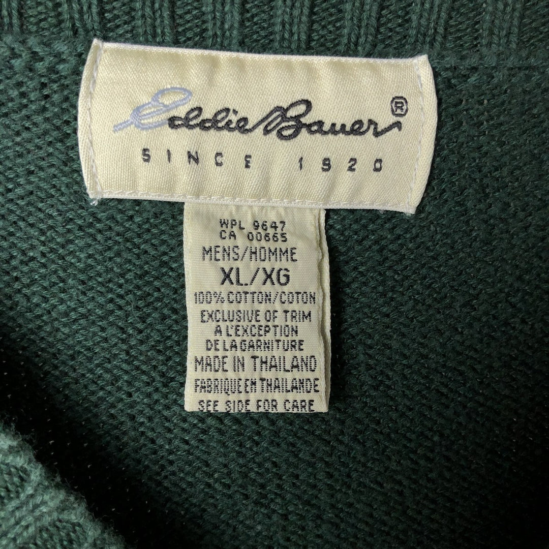 Eddie Bauer V-neck cotton knit vest, men's size XL cotton Green type dark green Vintage Second Hand