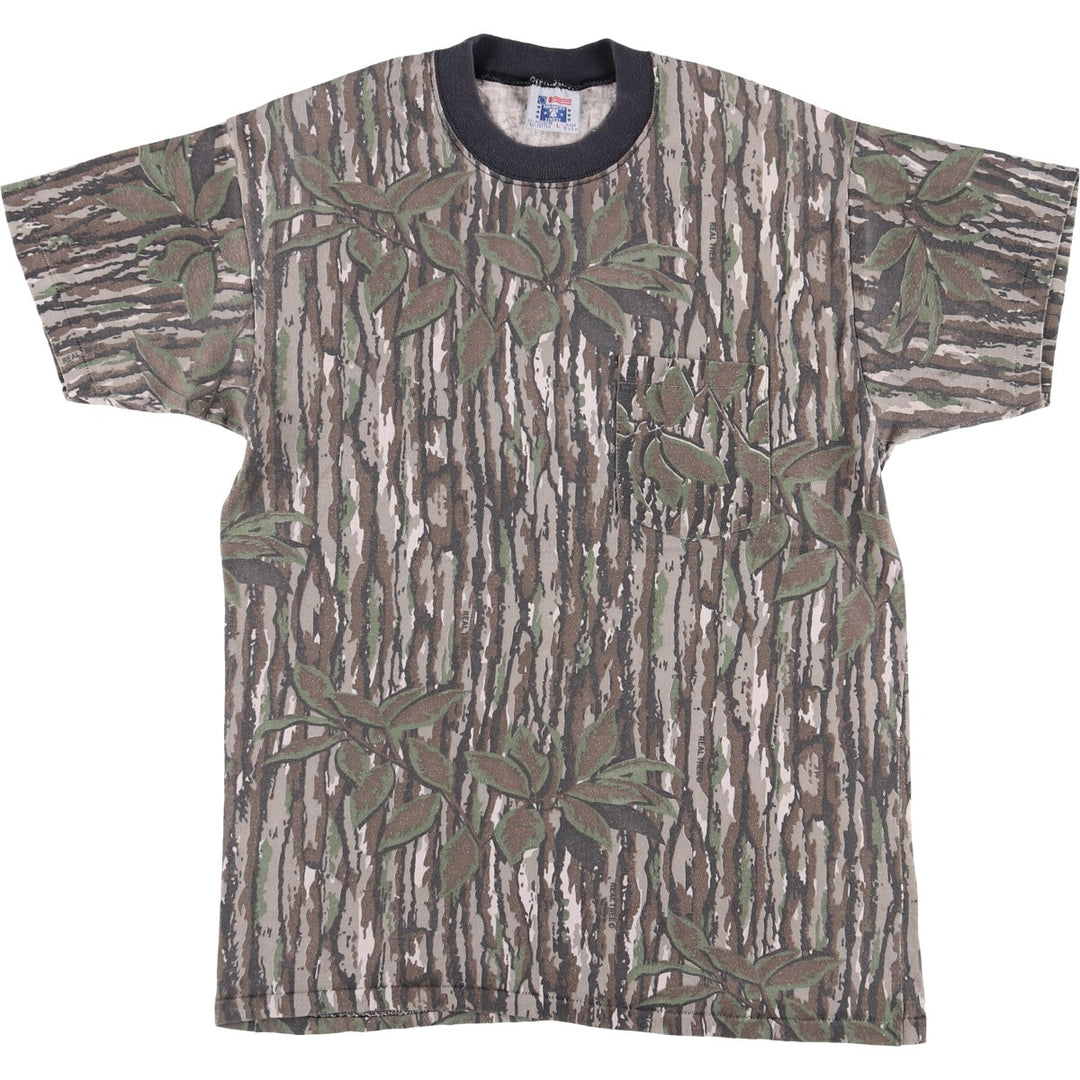 Vintage 1980'S America's Finest Realtree Camo Pocket T-Shirt, Made in USA, Men's Size Large cotton Khaki type Vintage Second Hand