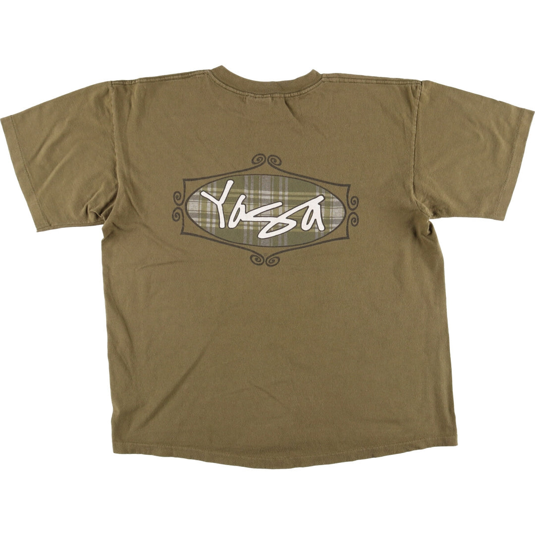Vintage 90'S YOGA print T-shirt, Made in USA, Men's Size L cotton Khaki type Vintage Second Hand