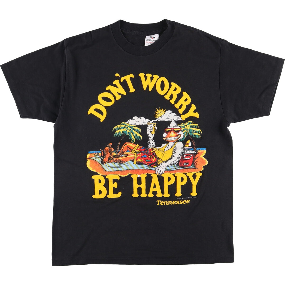 Vintage 90'S Delta Apparel T-shirt with message print, made in the USA, size L, men's cotton black type Vintage Second Hand