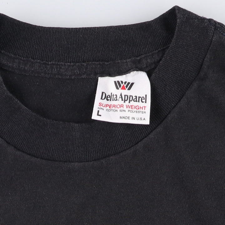 Vintage 90'S Delta Apparel T-shirt with message print, made in the USA, size L, men's cotton black type Vintage Second Hand