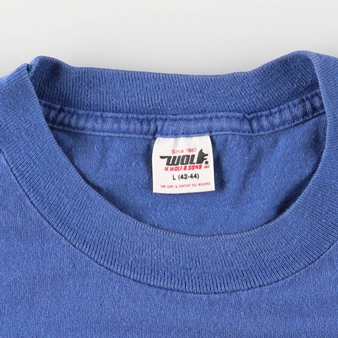 Vintage 90'S H.WOLF and SONS printed T-shirt, Made in USA, Men's Size L cotton blue type Vintage Second Hand