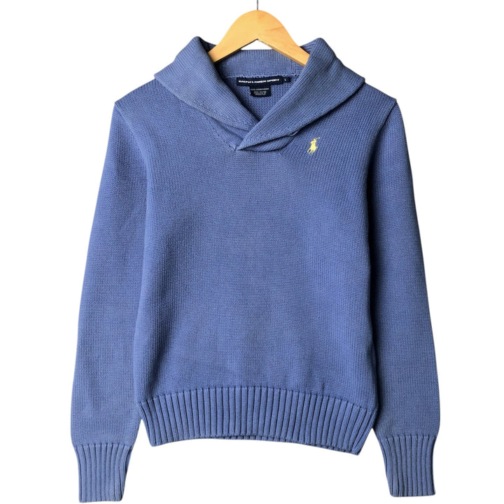 Ralph Lauren RALPH LAUREN SPORT shawl collar cotton knit sweater women's size L cotton blue type Vintage Second Hand