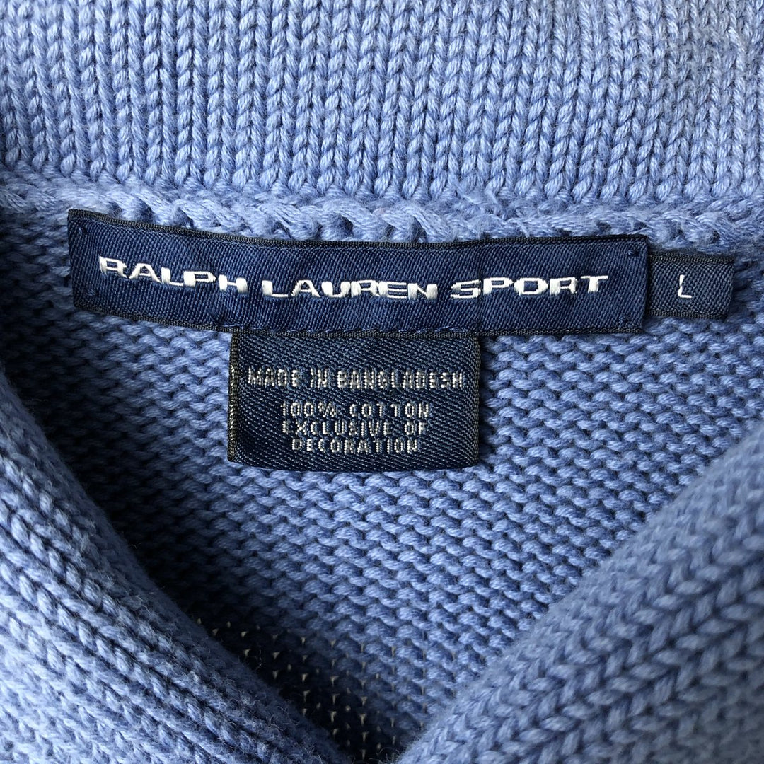 Ralph Lauren RALPH LAUREN SPORT shawl collar cotton knit sweater women's size L cotton blue type Vintage Second Hand