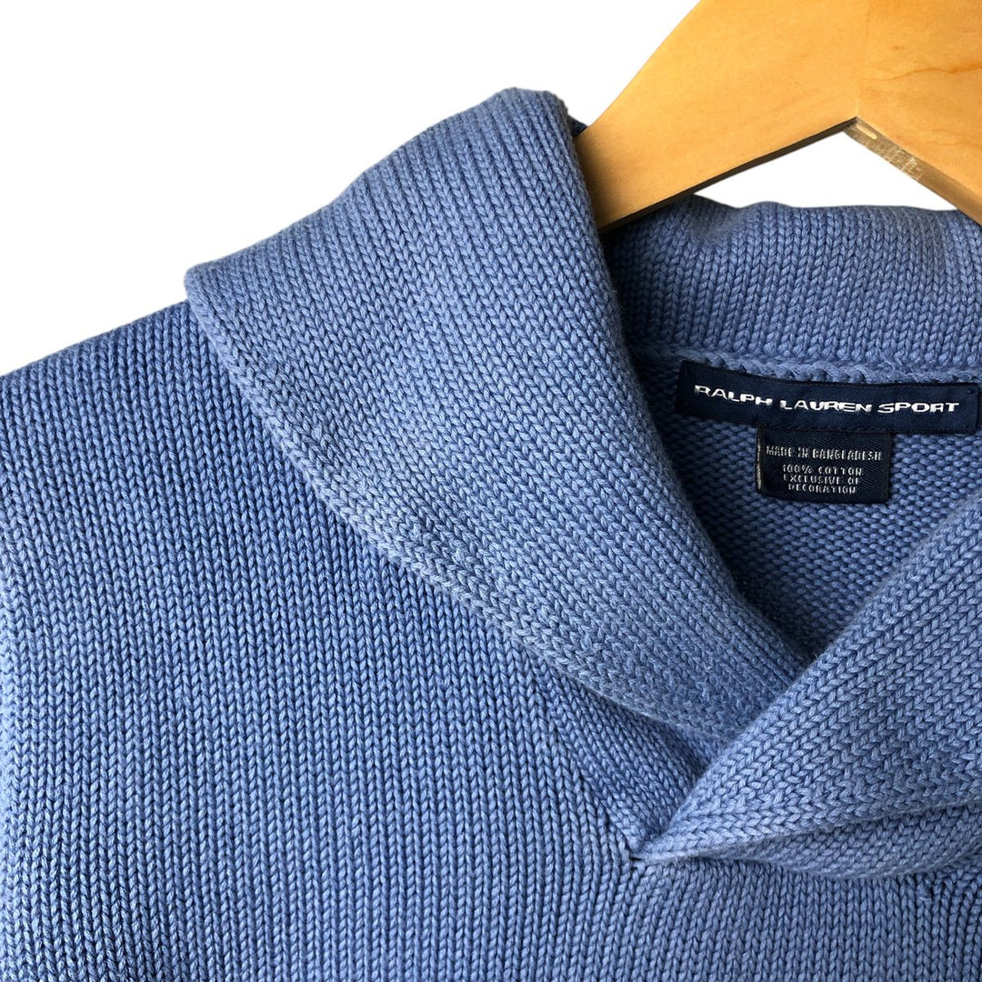 Ralph Lauren RALPH LAUREN SPORT shawl collar cotton knit sweater women's size L cotton blue type Vintage Second Hand