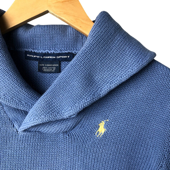 Ralph Lauren RALPH LAUREN SPORT shawl collar cotton knit sweater women's size L cotton blue type Vintage Second Hand