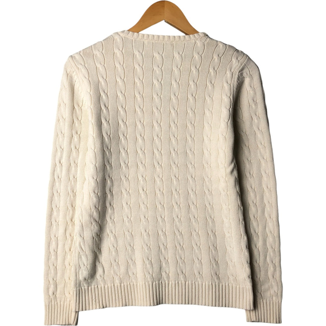 Ralph Lauren LAUREN Lauren slit neck cable knit cotton knit sweater women's size M cotton pale white type Vintage Second Hand