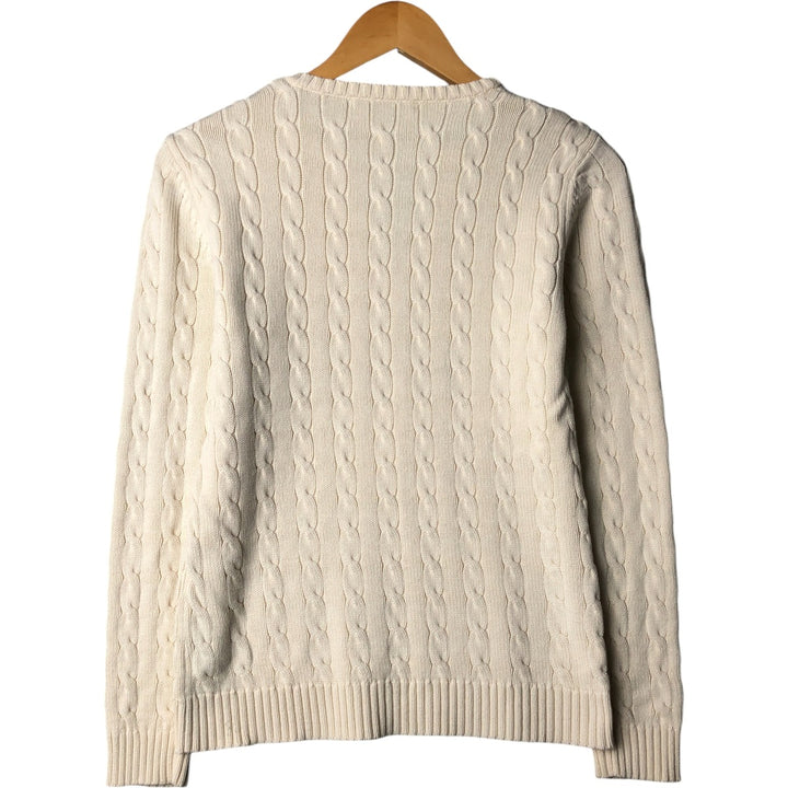 Ralph Lauren LAUREN Lauren slit neck cable knit cotton knit sweater women's size M cotton pale white type Vintage Second Hand