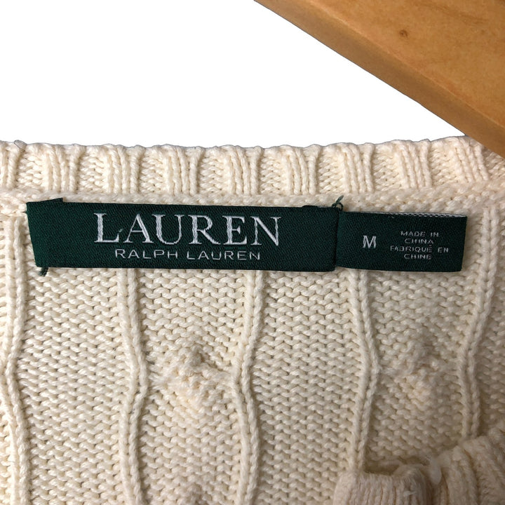 Ralph Lauren LAUREN Lauren slit neck cable knit cotton knit sweater women's size M cotton pale white type Vintage Second Hand