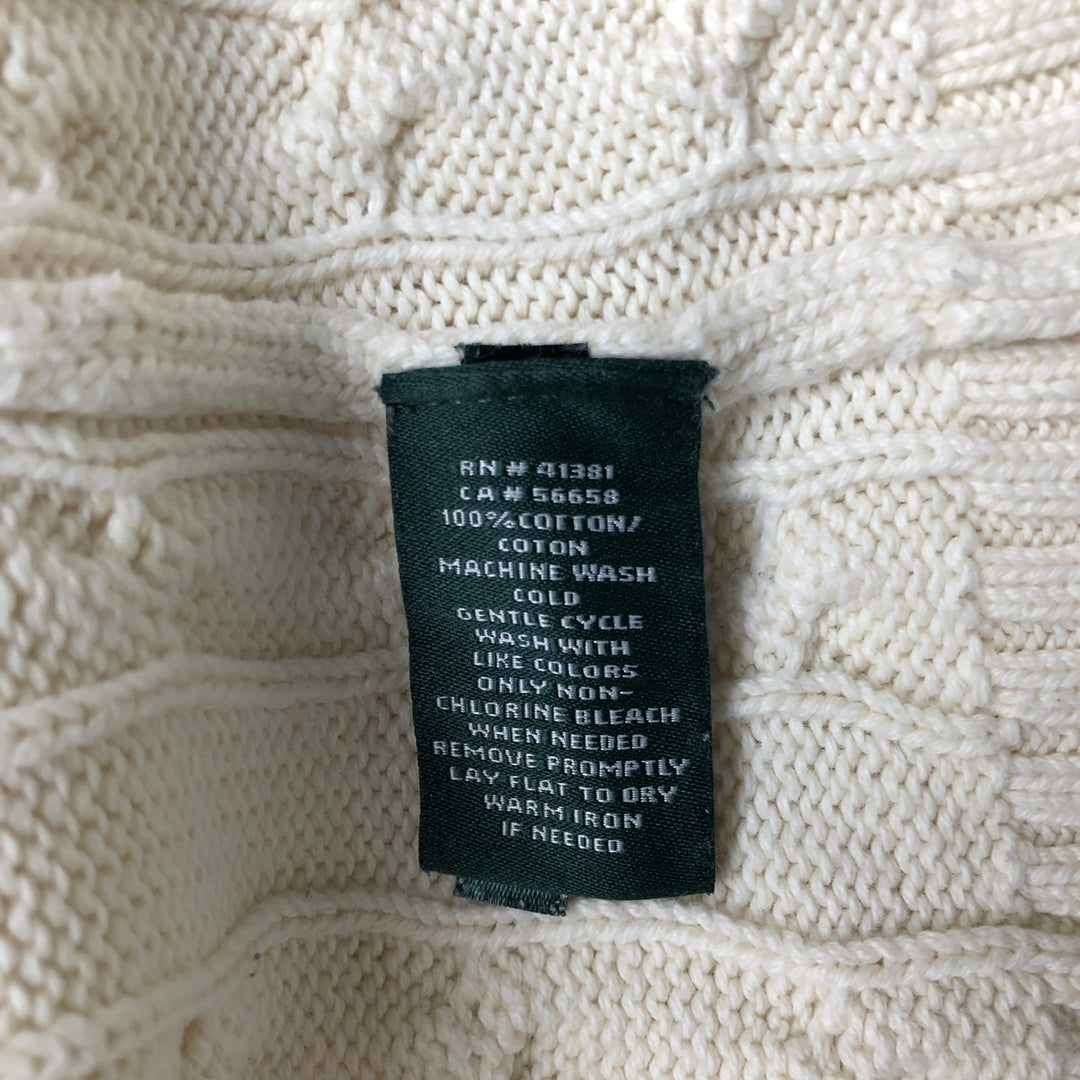 Ralph Lauren LAUREN Lauren slit neck cable knit cotton knit sweater women's size M cotton pale white type Vintage Second Hand