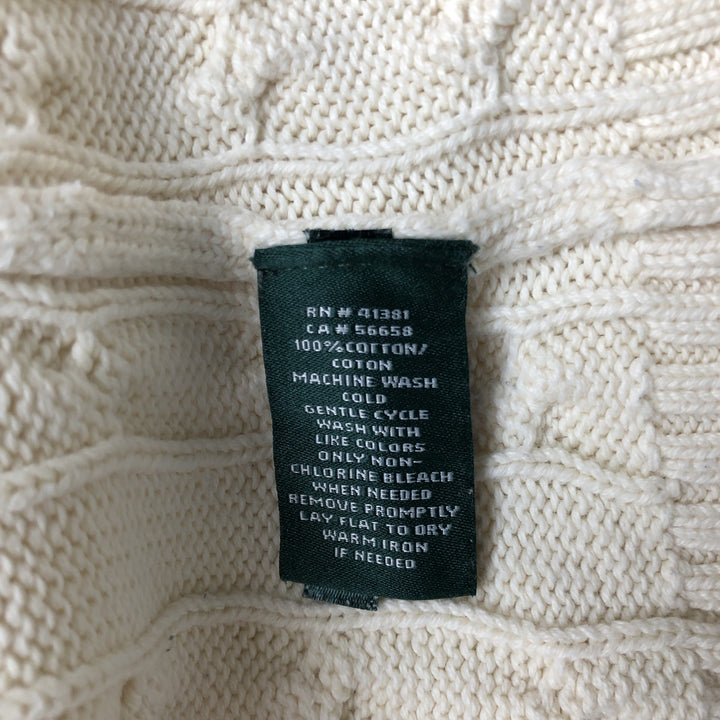 Ralph Lauren LAUREN Lauren slit neck cable knit cotton knit sweater women's size M cotton pale white type Vintage Second Hand