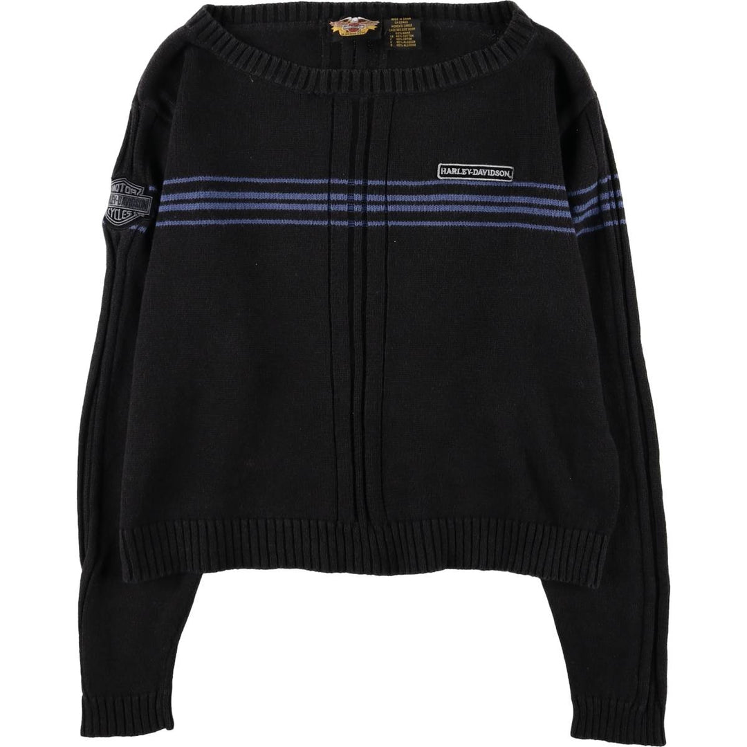 Harley-Davidson Border Pattern Ramie x Cotton Knit Sweater, Women's Size L Lamy black type Vintage Second Hand