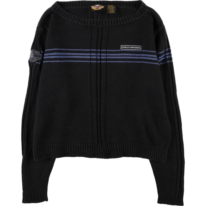 Harley-Davidson Border Pattern Ramie x Cotton Knit Sweater, Women's Size L Lamy black type Vintage Second Hand