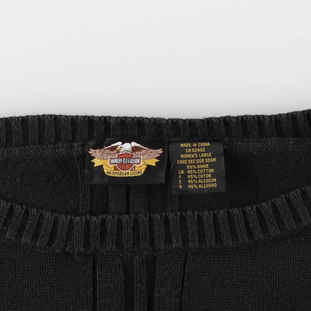 Harley-Davidson Border Pattern Ramie x Cotton Knit Sweater, Women's Size L Lamy black type Vintage Second Hand