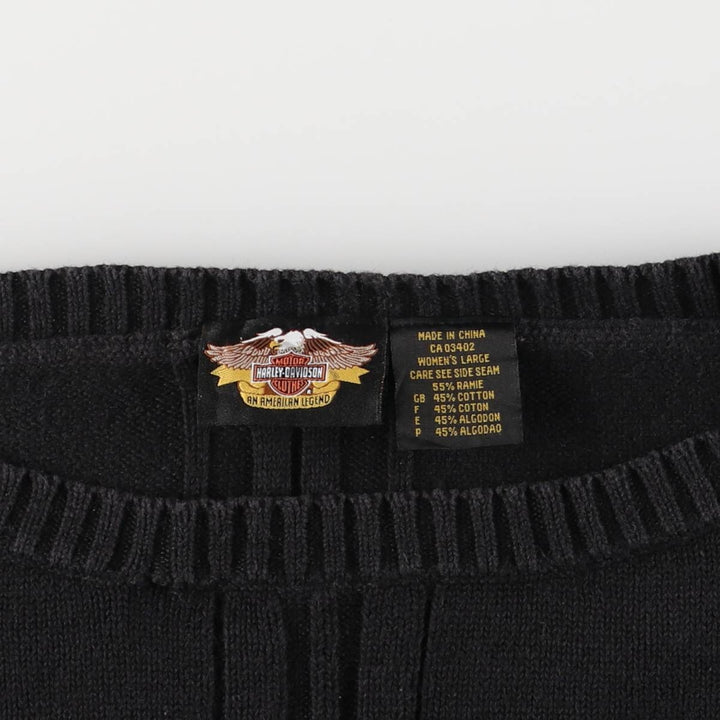 Harley-Davidson Border Pattern Ramie x Cotton Knit Sweater, Women's Size L Lamy black type Vintage Second Hand