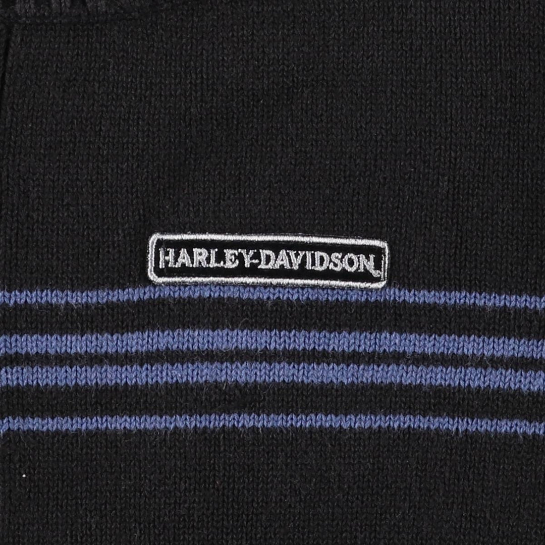 Harley-Davidson Border Pattern Ramie x Cotton Knit Sweater, Women's Size L Lamy black type Vintage Second Hand