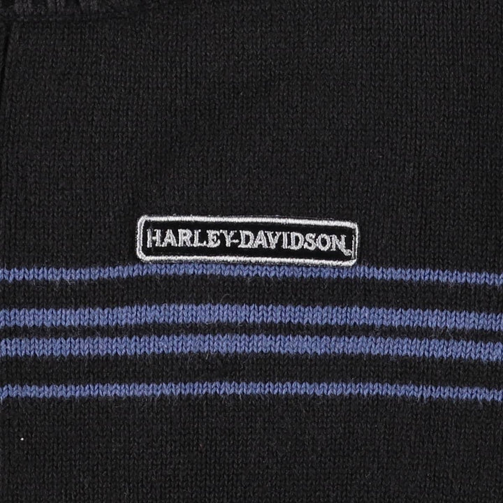 Harley-Davidson Border Pattern Ramie x Cotton Knit Sweater, Women's Size L Lamy black type Vintage Second Hand