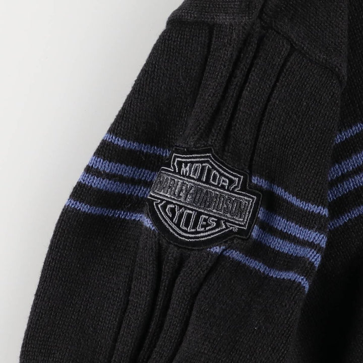 Harley-Davidson Border Pattern Ramie x Cotton Knit Sweater, Women's Size L Lamy black type Vintage Second Hand