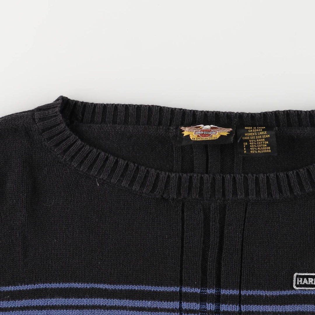 Harley-Davidson Border Pattern Ramie x Cotton Knit Sweater, Women's Size L Lamy black type Vintage Second Hand